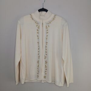 Designers  Originals Cardigan Sweater Set Tank Ivory Gold Embroidery Grandma